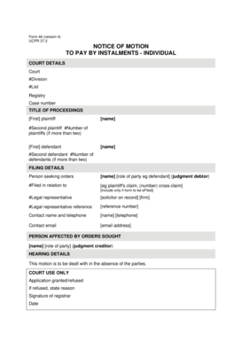 Notice of Motion to Pay by Instalments  Form