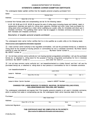  Interstate Common Carrier Exemption Certificate 2012-2024