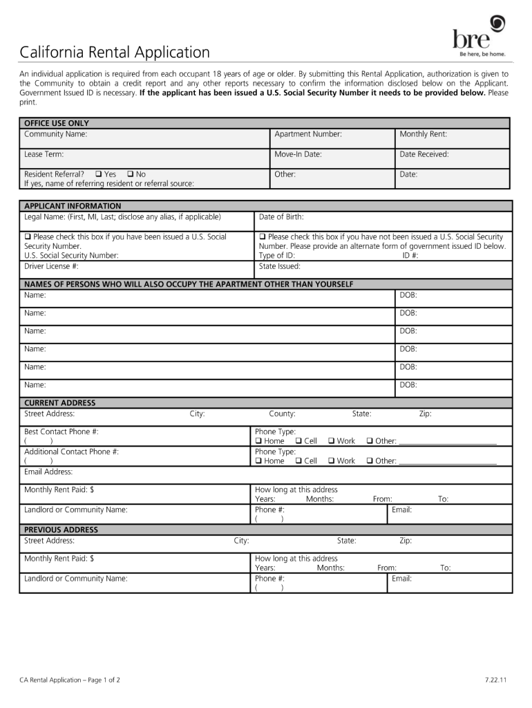  Rental Application 2011-2024