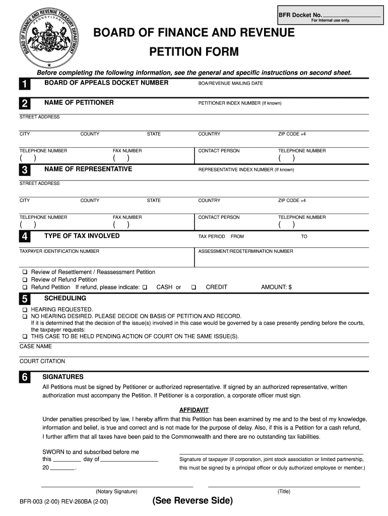  Pennsylvania Petition Form 2000