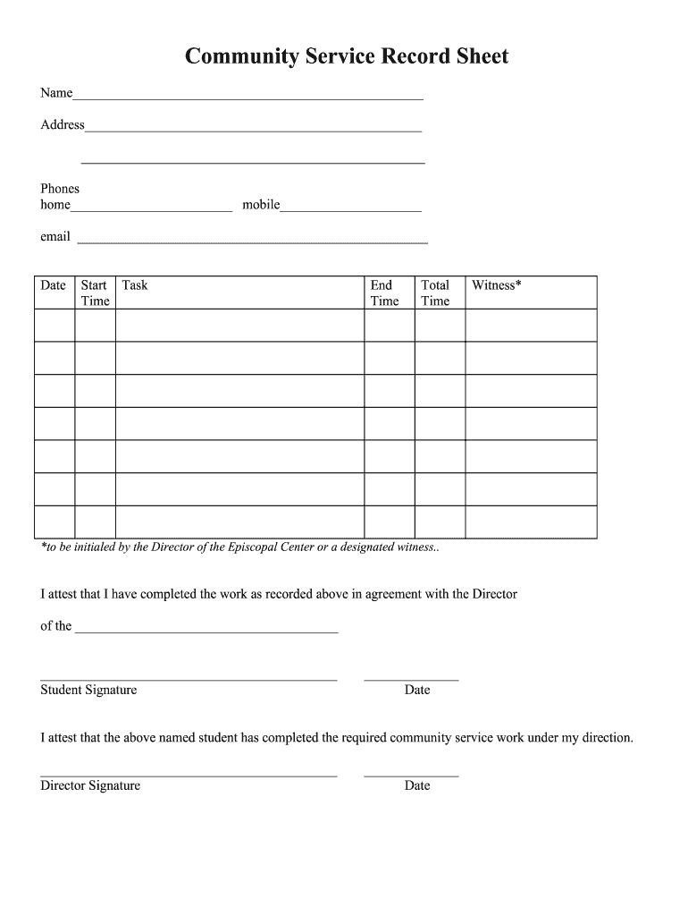 Community Service Hours Template  Form