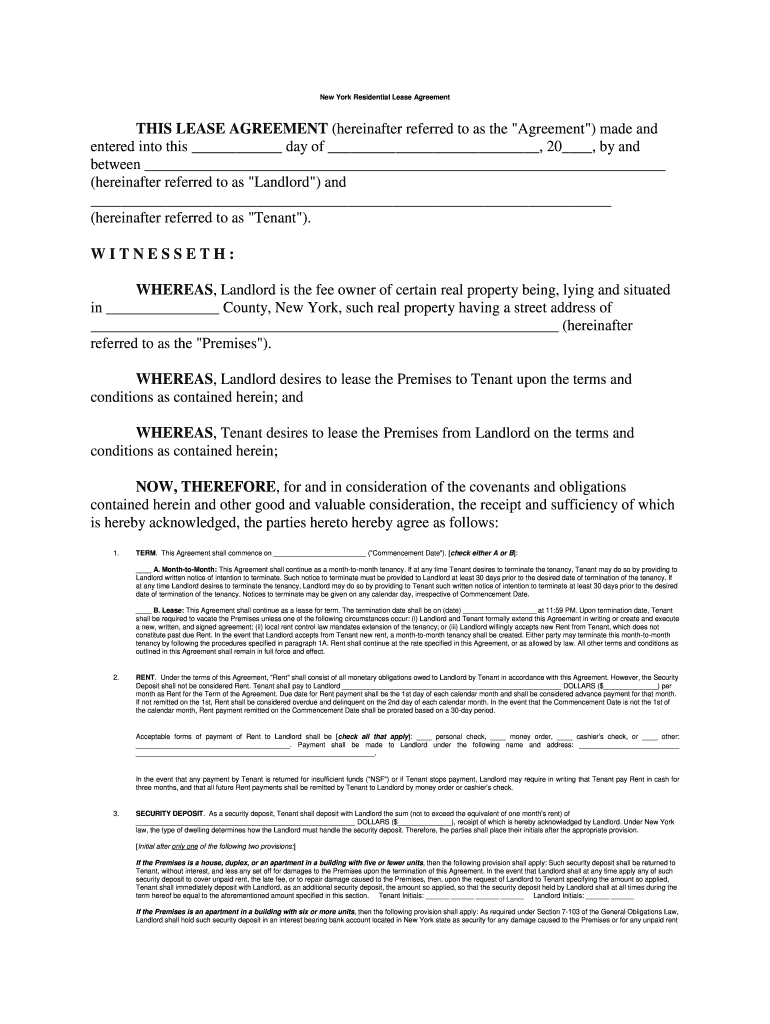 Standard Lease Agreement PDF Nyc  Form