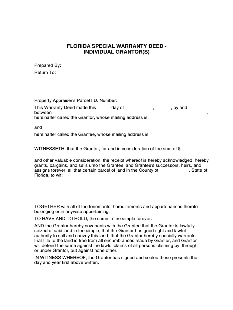 Florida Special Warranty Deed Form