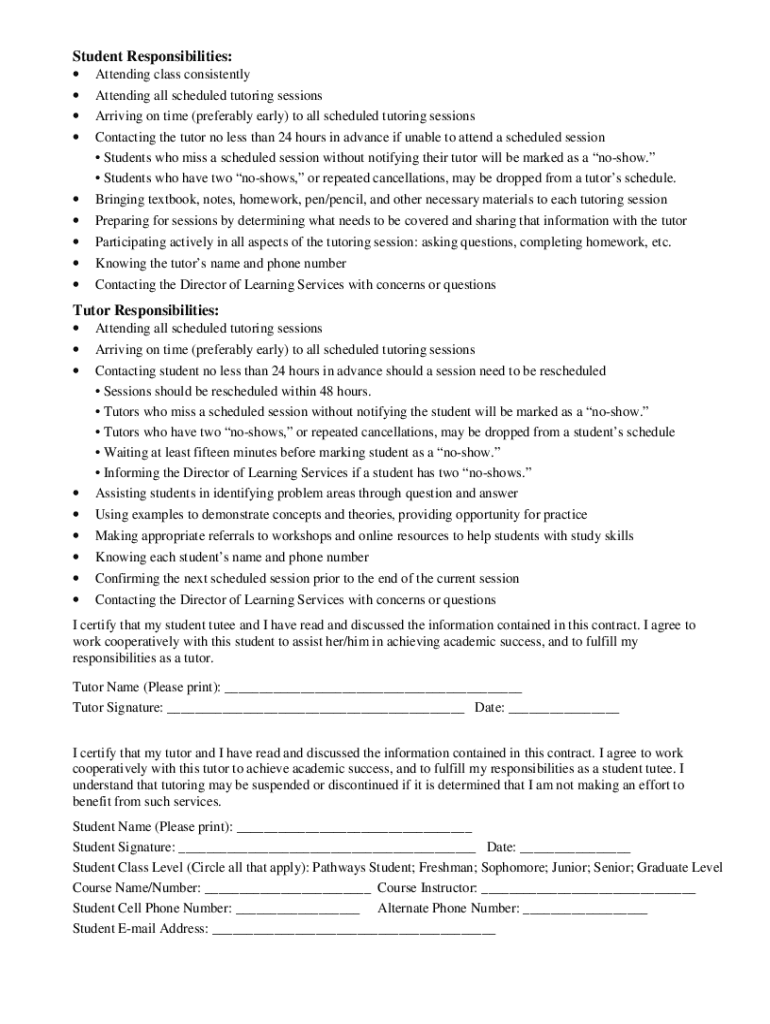 Tutoring Contract  Form