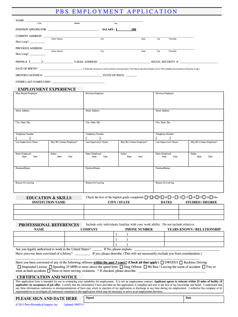 Employment Application  Form