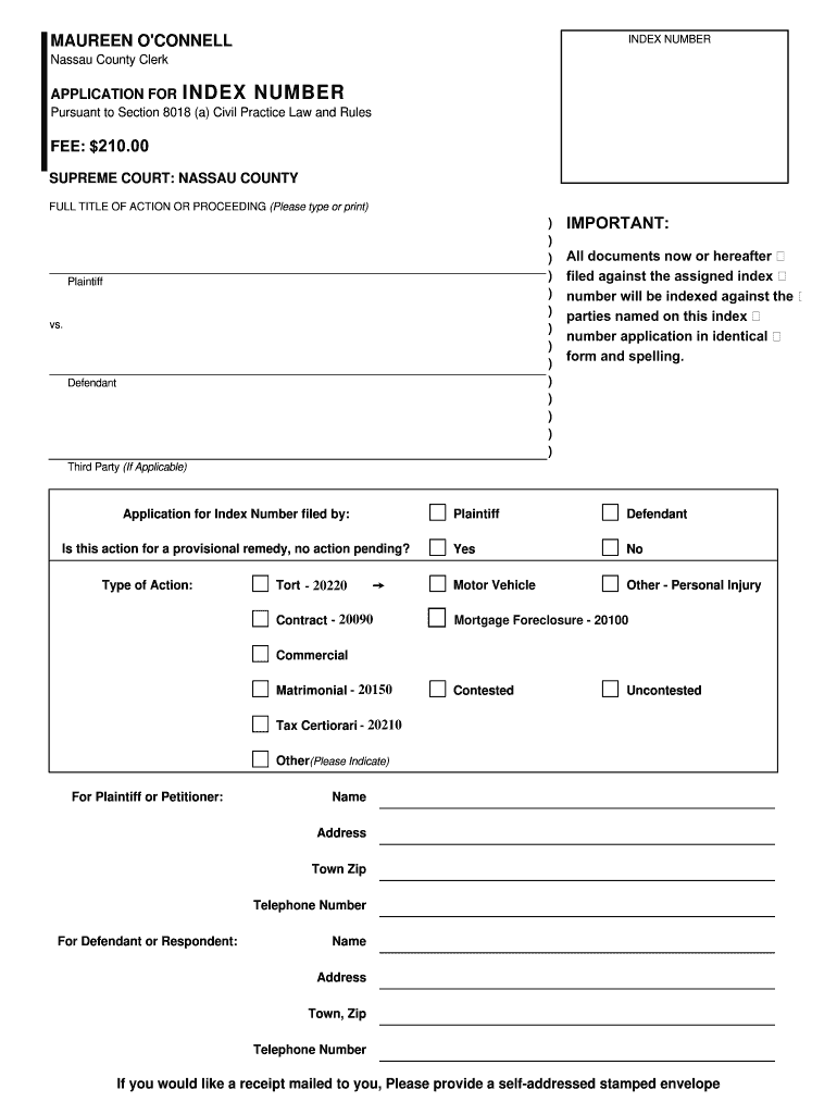 Index Number Application Form
