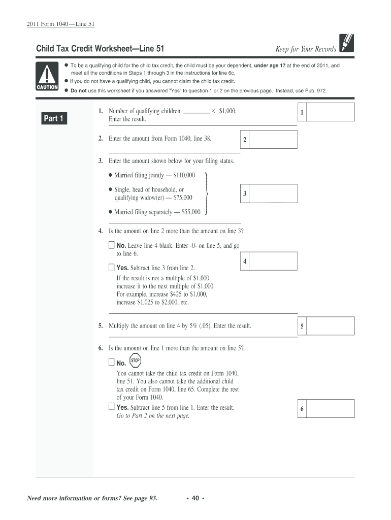  Child Tax Credit Worksheet 2011-2024