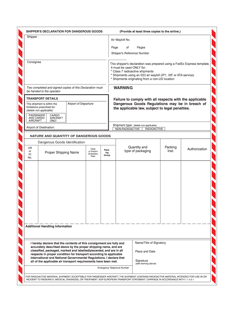 Fedex Iata Dangerous Goods Form