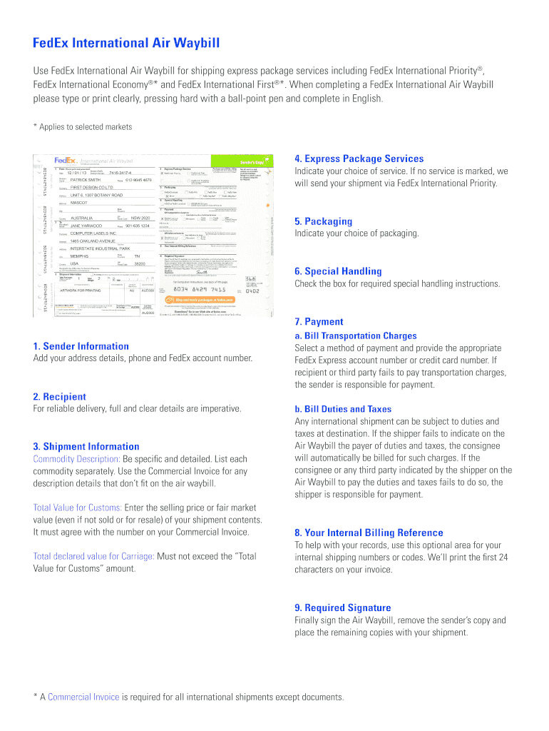 Fedex Airbill Form