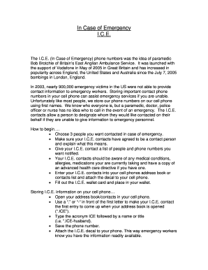 Ice in Case of Emergency Form Fillable