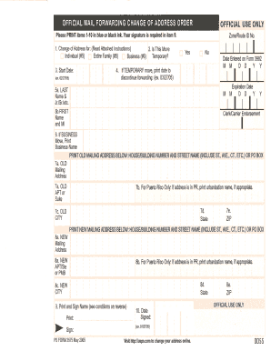 Notify Post Office of Address Change  Form