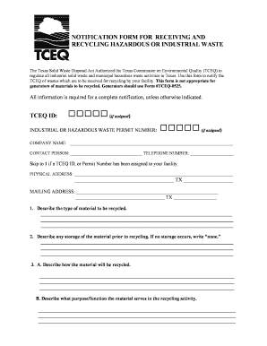 NOTIFICATION FORM for RECEIVING and TCEQ E Services