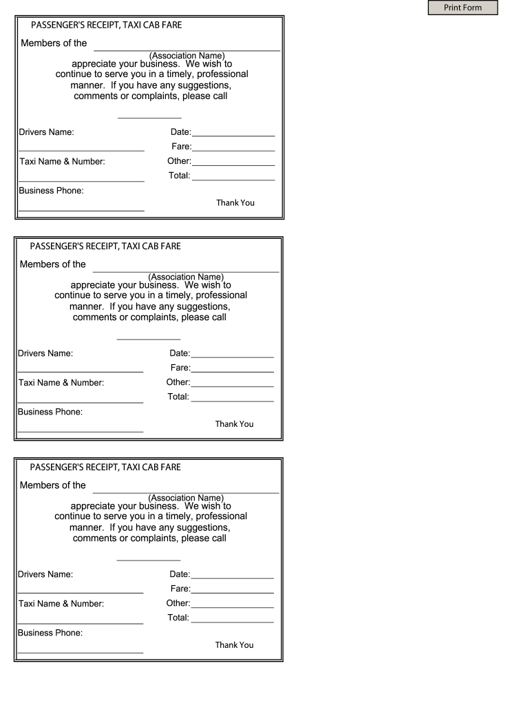 Taxi Receipt  Form