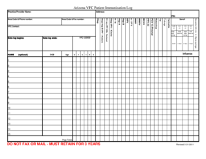  Arizona Vfc Patient Immunization Log 2011