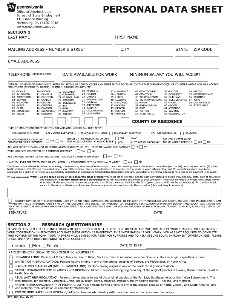 Get and Sign Sample Personal Data Sheet for Employment  Form