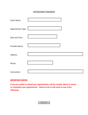 APPOINTMENT REMINDER Client Name Appointment Type Date  Form