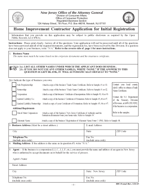  Home Improvement Contractor Application for Initial Registration Njconsumeraffairs 2015