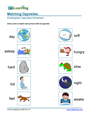 Opposite Worksheet Kindergarten  Form