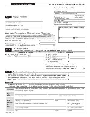 Arizona Form A1 QRT Arizona Quarterly Withholding Tax Return Azdor