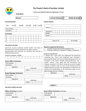 Pbz Internet Banking  Form