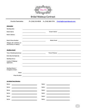 Bridal Makeup Contract Form Fill Out