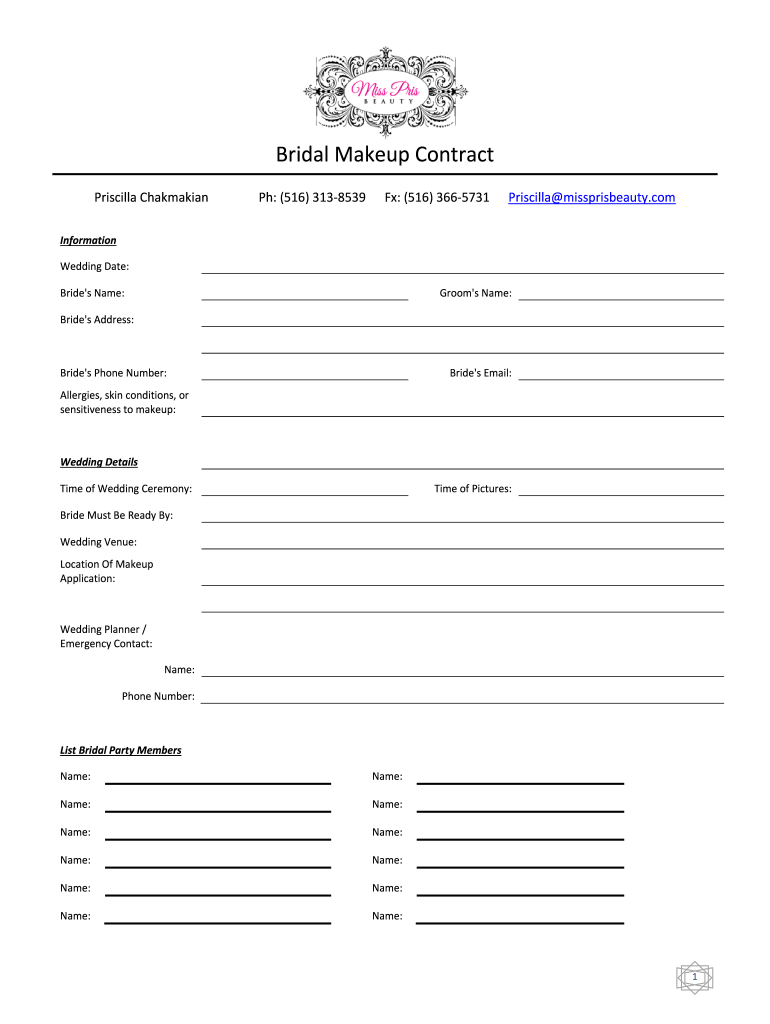 Bridal Contract for Hair and Makeup  Form