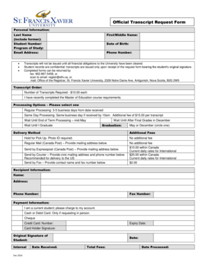 Stfx Transcript Request  Form