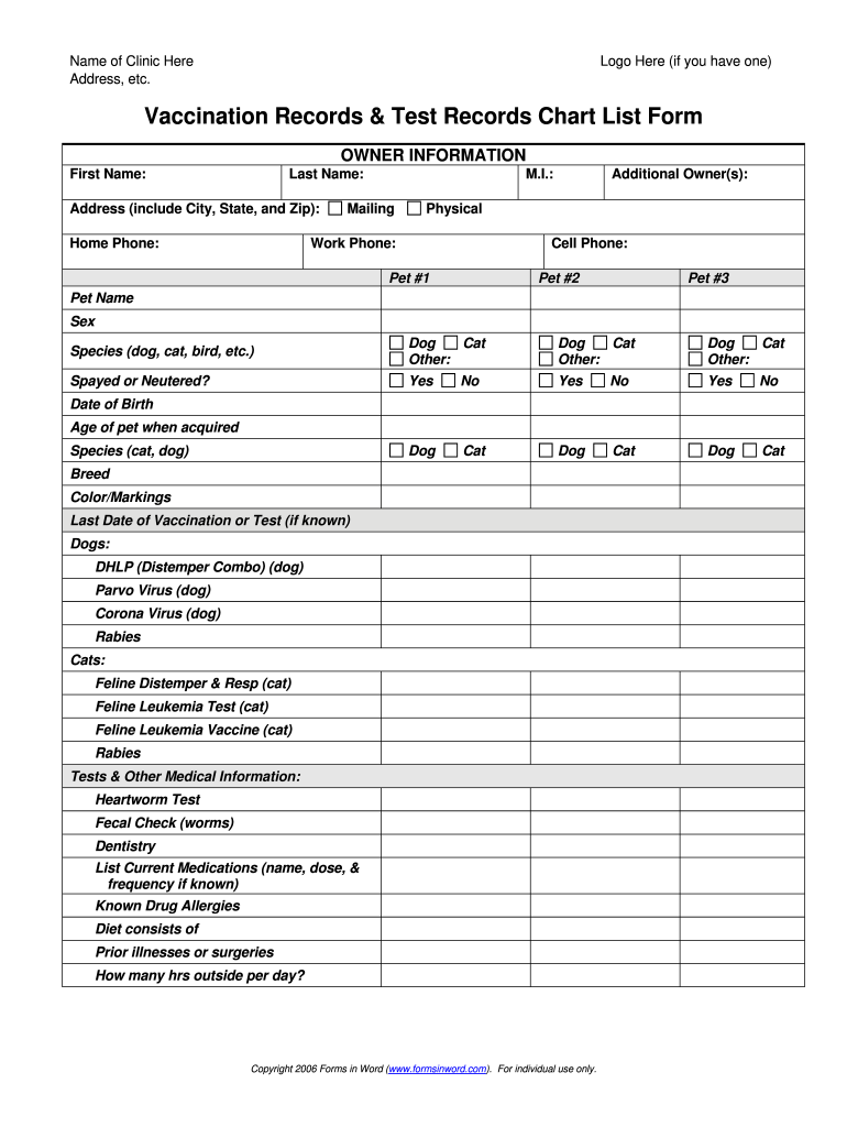 VF 108 Veterinary Vaccination Records Chart List by FIW 4 30 06 DOC  Form