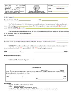 Kentucky Executor Form