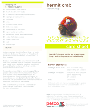 Hermit Crab Care Sheet  Form