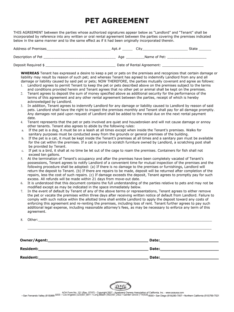 Pet Agreement Form