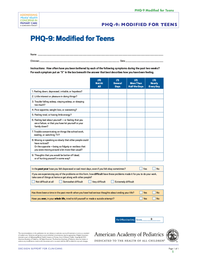 Phq 9  Form