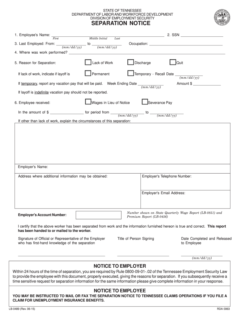Get and Sign Tn Separation Notice  Form