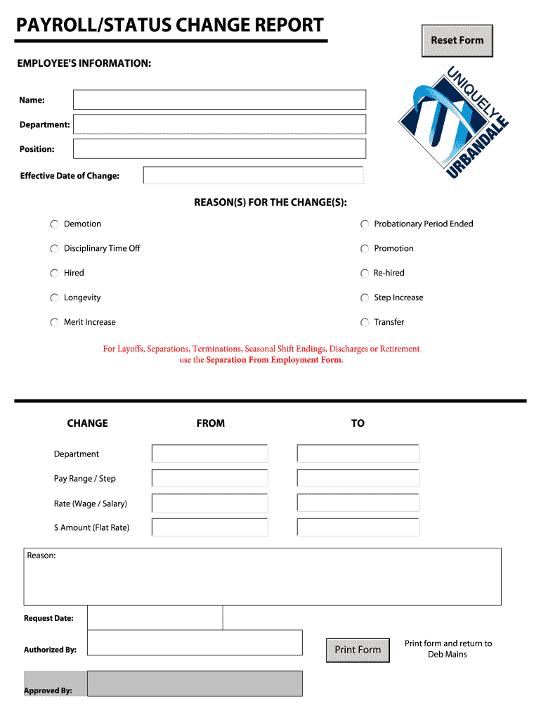 PAYROLLSTATUS CHANGE REPORT Urbandale  Form