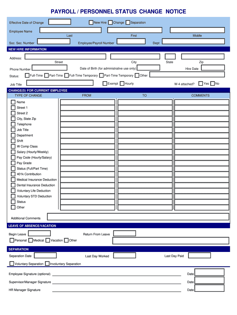 Employee Status Change Form Template