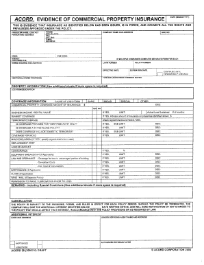 ,,,, EVIDENCE of COMMERCIAL PROPERTY INSURANCE  Form