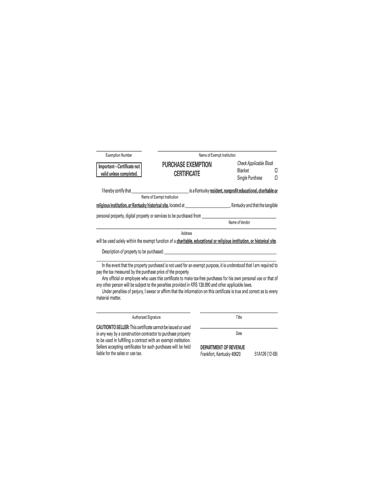 Kentucky Tax Exempt Form 2009-2024