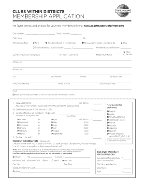 Toastmasters Application Form Fillable