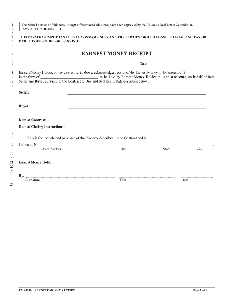 Earnest Money Release Form Colorado