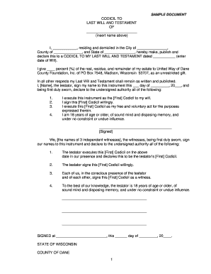 Sample Codicil  Form