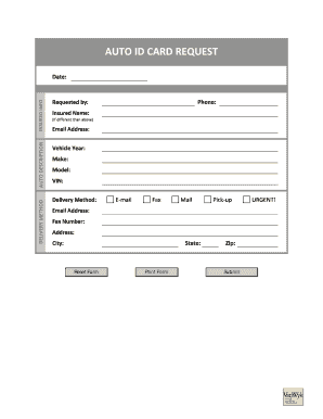 California Insurance Identification Card  Form