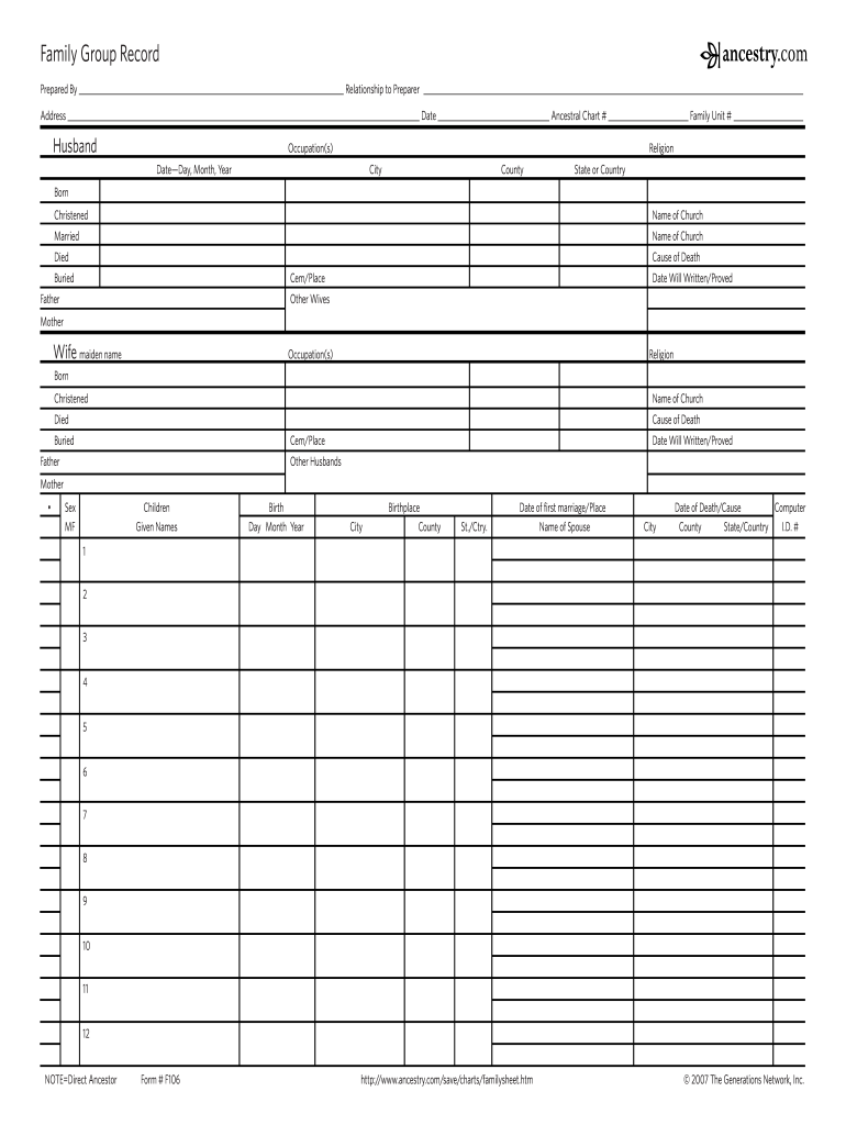 Printable Family Group Record Form