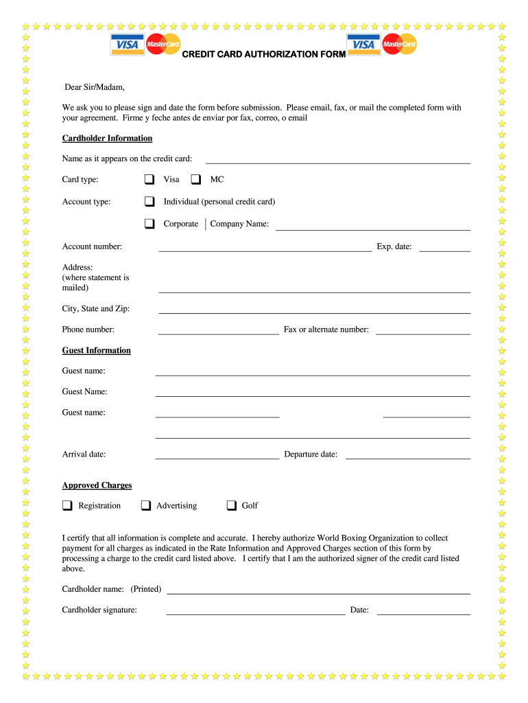  Credit Card Authorization Form 2012-2024