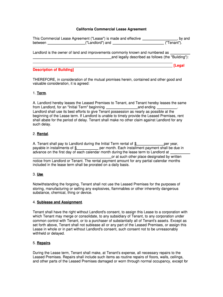 Ca Commercial Agreement Form