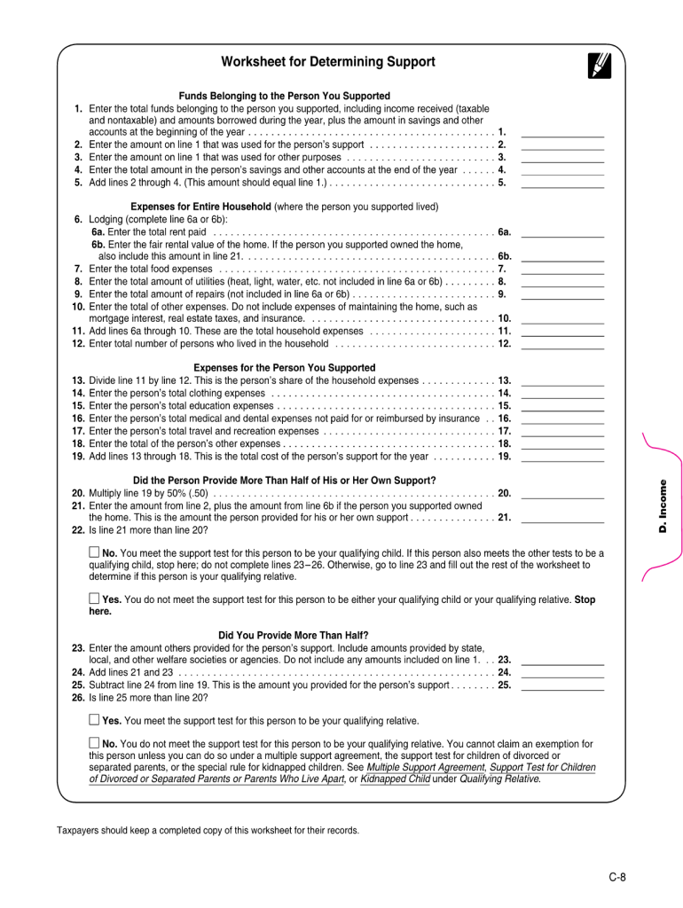 Worksheet for Determining Support Excel  Form