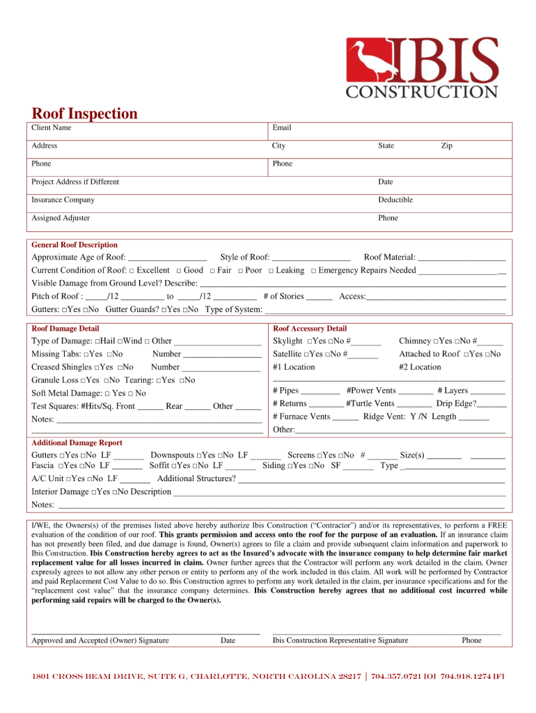 Printable Roofing Contract Template  Form