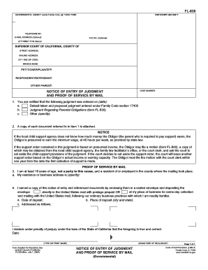 FL 635 NOTICE of ENTRY of JUDGMENT and PROOF of SERVICE by MAIL Governmental Judicial Council Forms Courtinfo Ca