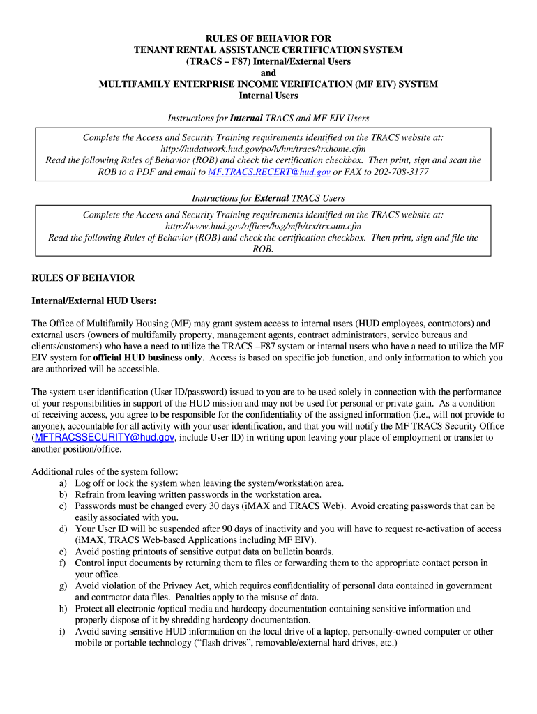 Tracs Rules of Behavior  Form