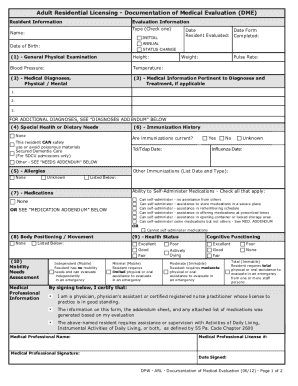 Documentation of Medical Evaluation  Form