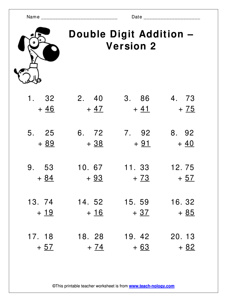 2 Digit Addition PDF  Form